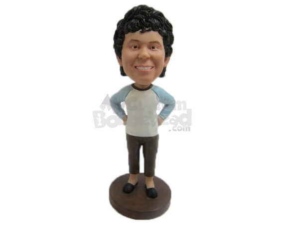 Custom Bobblehead Cool Guy In Comfortable Daily Clothes With Hands On His Waist - Leisure & Casual Casual Males Personalized Bobblehead & Cake Topper Custom Bobblehead Cool Guy In Comfortable Daily Clothes With Hands On His Waist - Leisure & Casual Casual Males Personalized Bobblehead & Cake Topper